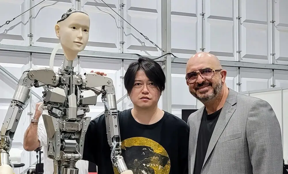 Anoush Sadegh with Keiichiro Shibuya and Alter, the AI-powered musician robot, blending AI with music and film for the opera ‘Scary Beauty’ and the movie ‘b.